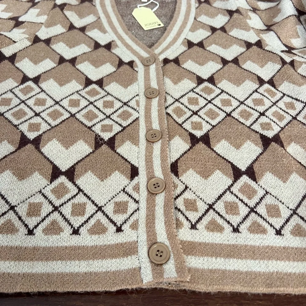 JODIFL Geometric Patterned Cardigan | Tan/Brown/White | L - Picture 10 of 15